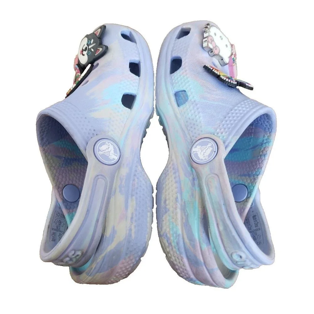 Crocs Kids Classic Clog Purple Tie-Dye Slip-On Shoes Girls Size C10 Hello Kitty
